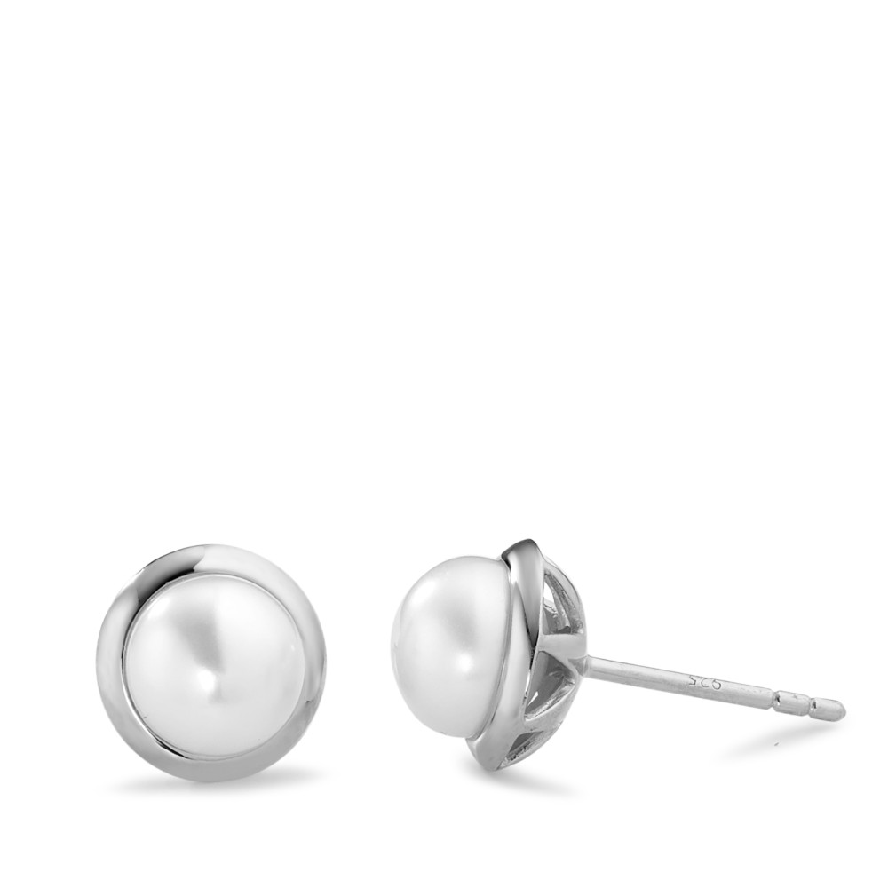 Clous d'oreilles Argent Rhodié perle d'eau douce blanc, 2 Perles, 7 mm Ø9 mm-591678