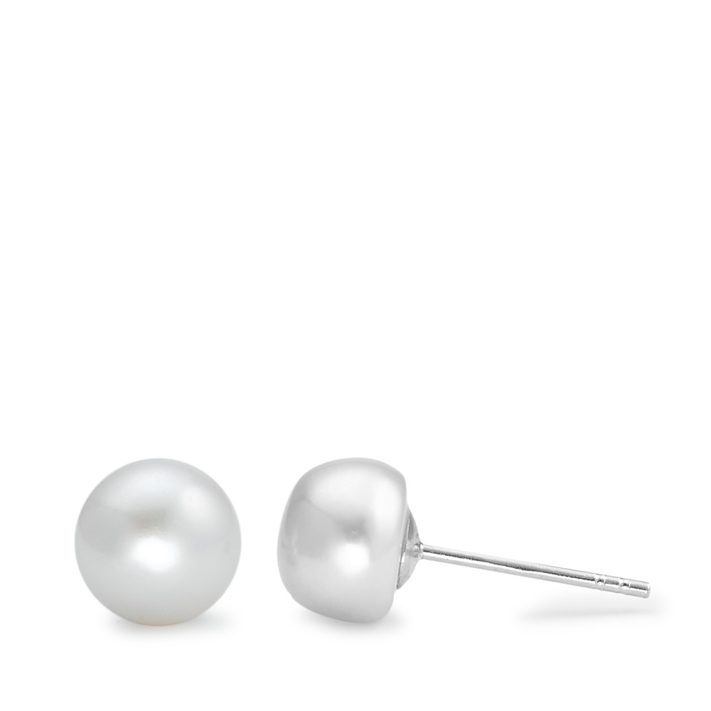 Clous d'oreilles Argent Rhodié perle d'eau douce blanc, 2 Perles, 7 mm-591862