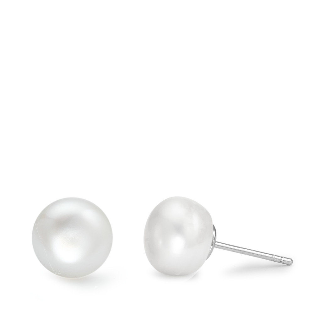 Clous d'oreilles Argent Rhodié perle d'eau douce blanc, 2 Perles, 9 mm-591866
