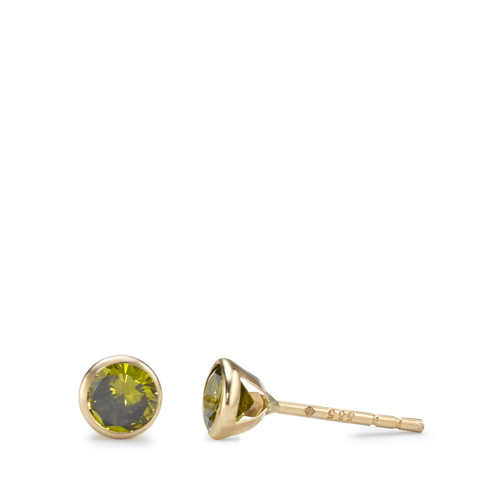 Clous d'oreilles Or jaune 14K Zircone vert, 2 Pierres Ø4.3 mm-591885