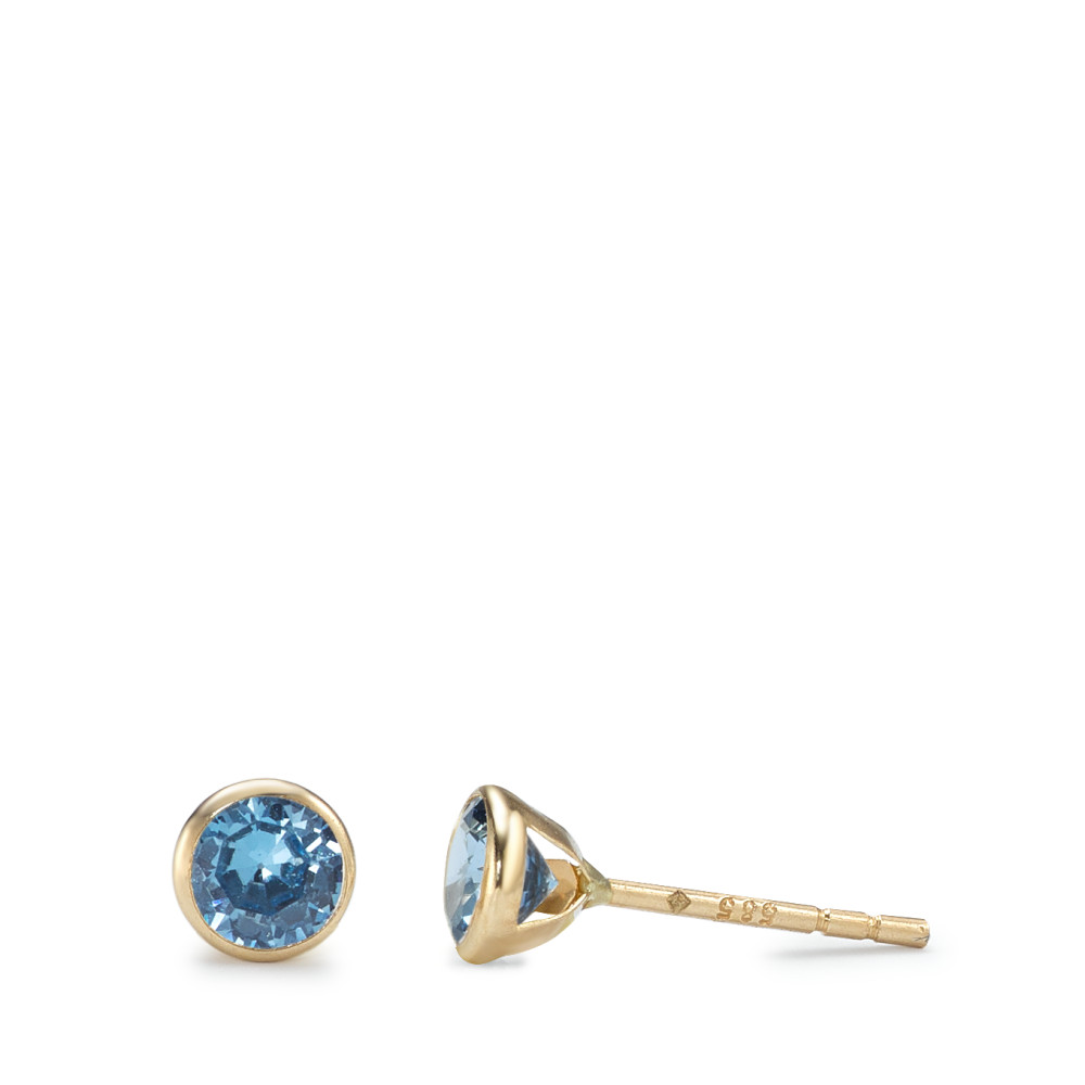 Clous d'oreilles Or jaune 14K Zircone bleu clair, 2 Pierres Ø4.3 mm-591888