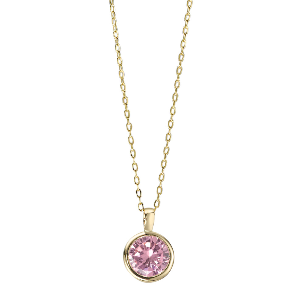 Collier Or jaune 14K Zircone rose 40-42 cm-591889