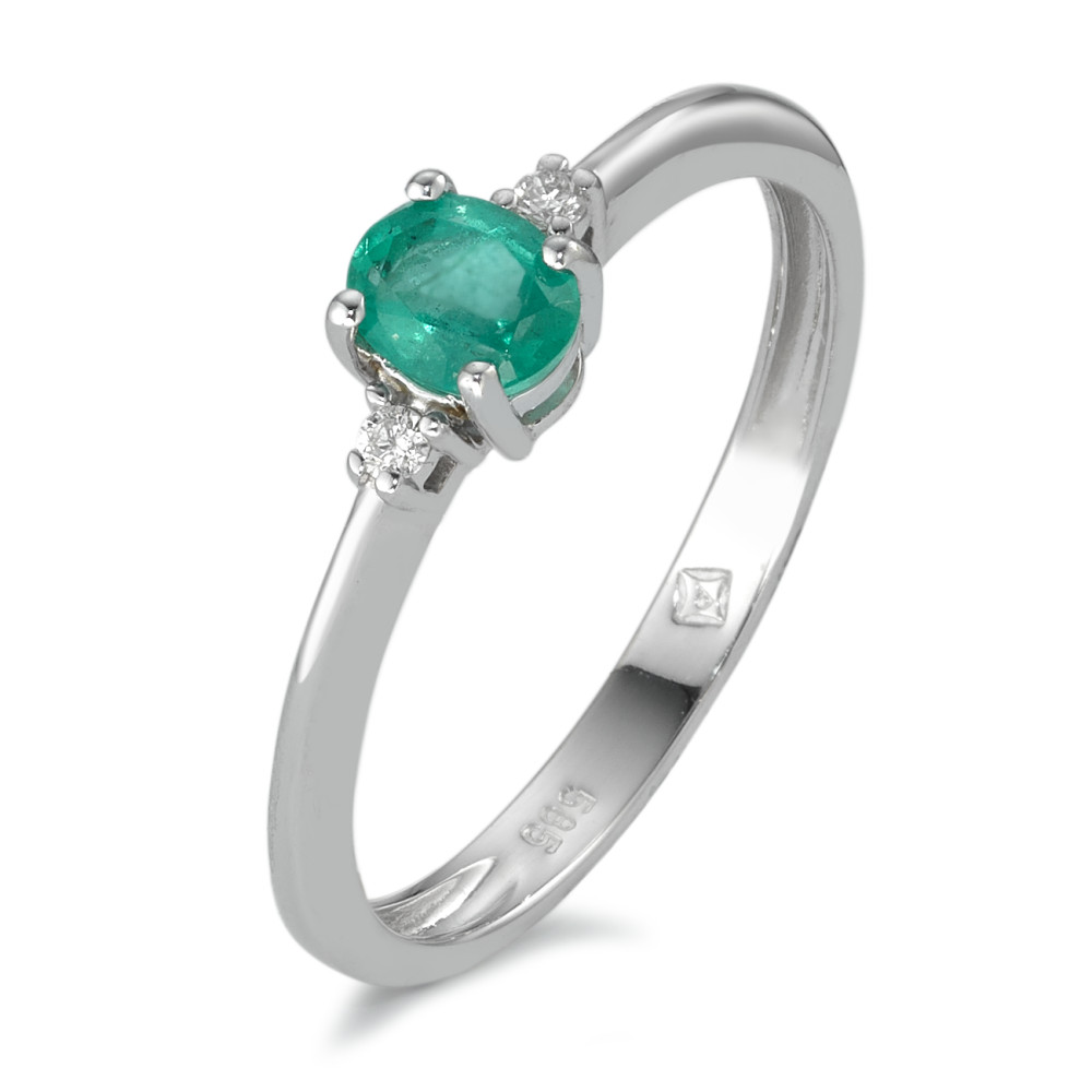 Bague Or blanc 14K Émeraude 3 Pierres-591967