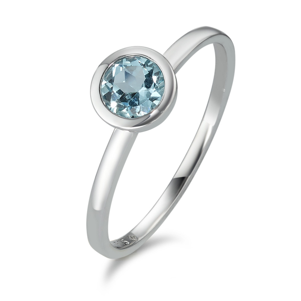 Bague Or blanc 14K Topaze bleu Ø6.5 mm-591968