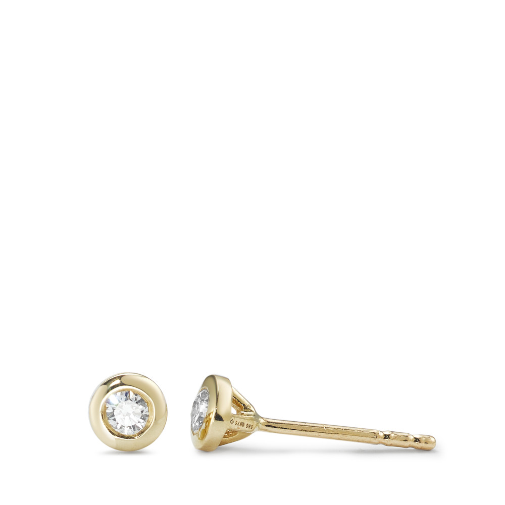 Clous d'oreilles Or jaune 14K Diamant 0.10 ct, 2 Pierres, w-si Ø4.5 mm-591992