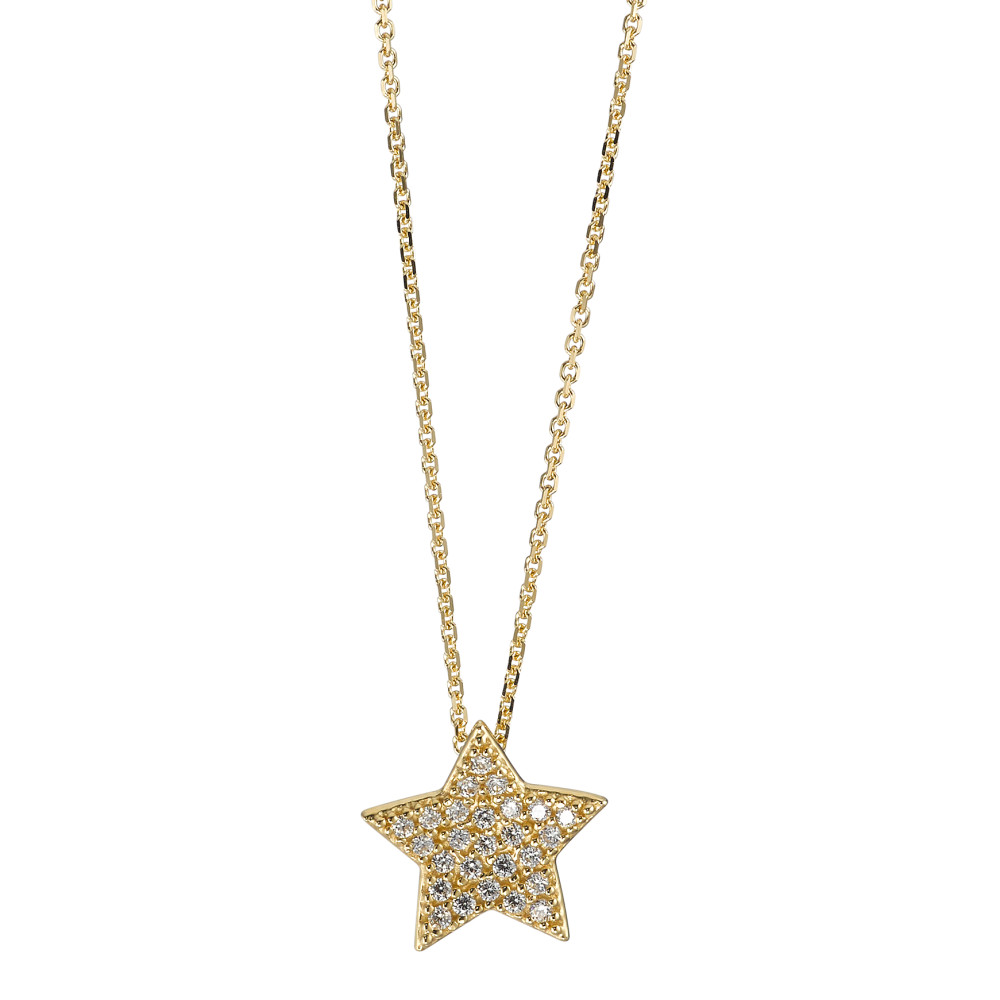 Collier Or jaune 14K Zircone blanc Étoile 41-44 cm Ø9.5 mm-592016