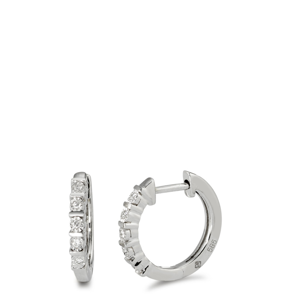 Créoles à charnières Or blanc 14K Diamant 0.04 ct, 10 Pierres, w-si-592261