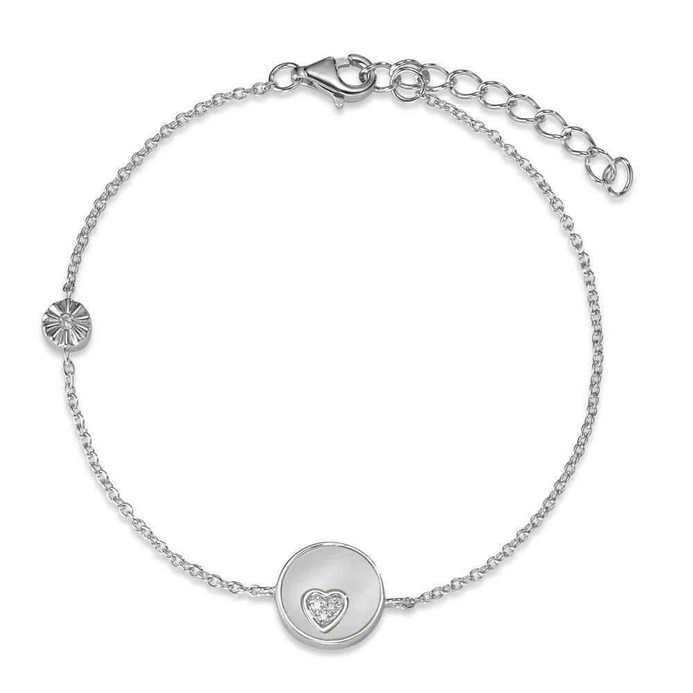 Bracelet Argent Zircone Rhodié nacre blanc Coeur 16-19 cm-592345