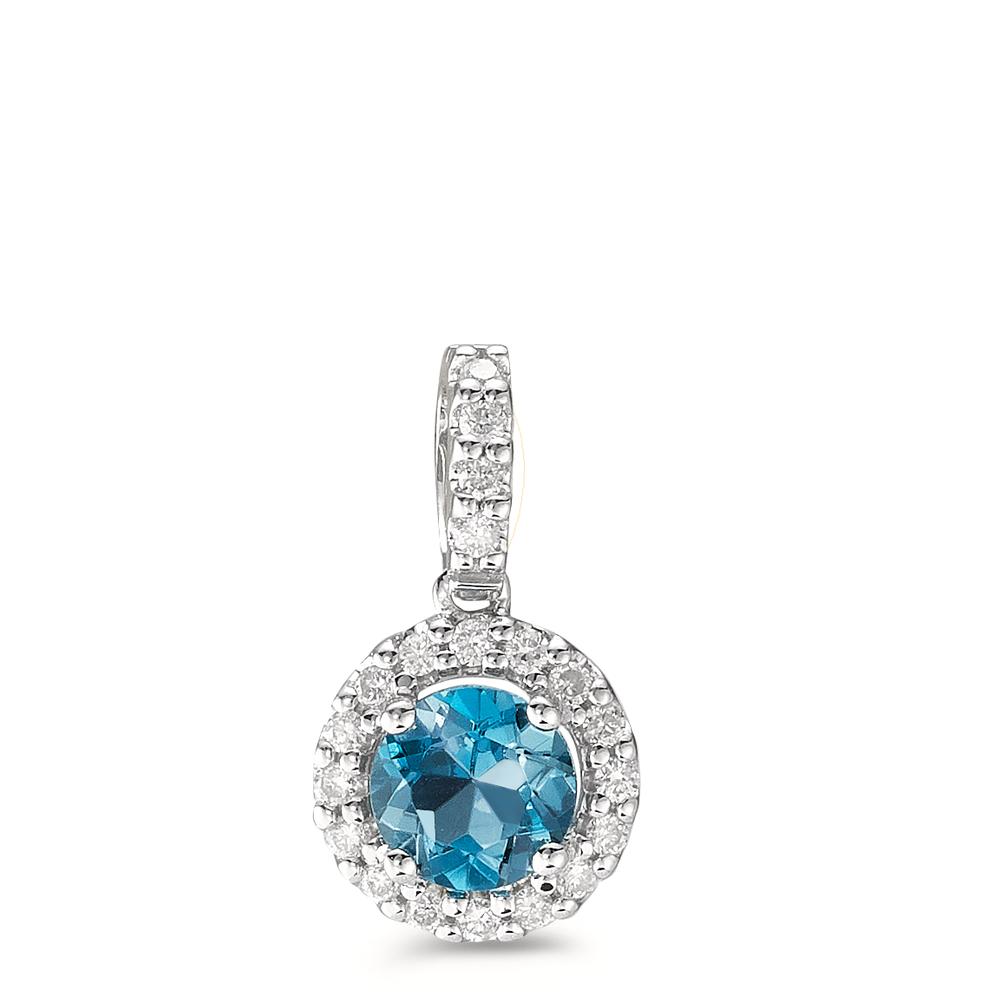 Pendentif Or blanc 18K Topaze London Blue, Diamant blanc, 0.12 ct Ø8 mm-592347