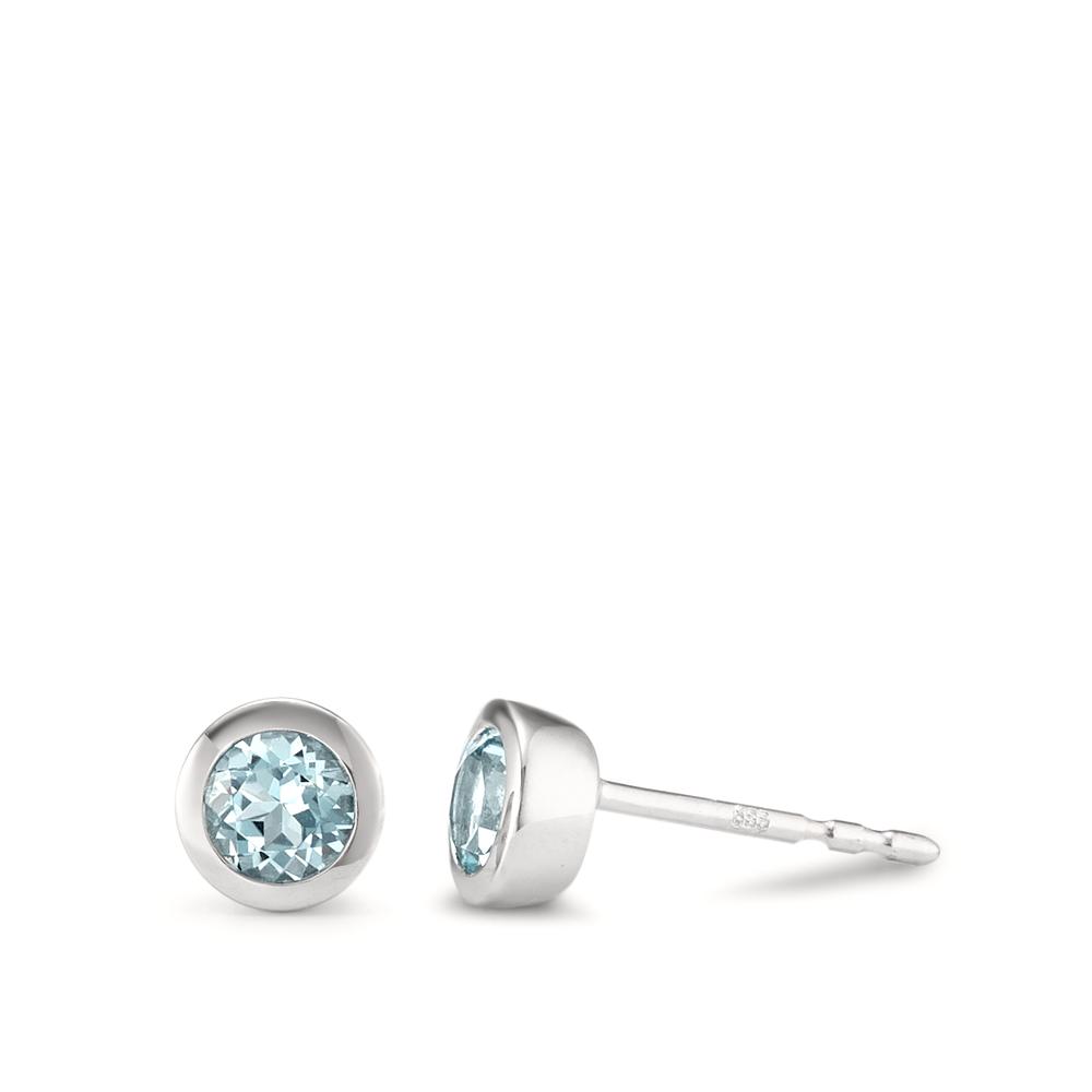 Clous d'oreilles Or blanc 14K Topaze 2 Pierres Ø5.5 mm-592366
