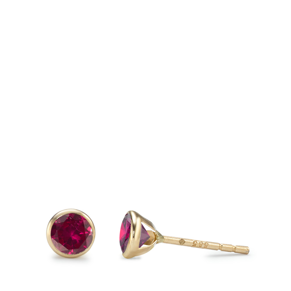 Clous d'oreilles Or jaune 14K Zircone rouge, 2 Pierres Ø4.3 mm-592377
