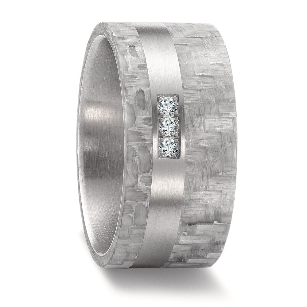 Bague Acier inoxydable, Carbone Diamant 0.06 ct, 3 Pierres, w-si-592499