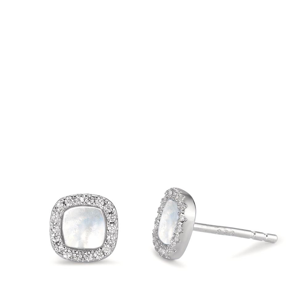Clous d'oreilles Argent Zircone Rhodié nacre blanc Ø7 mm-592824