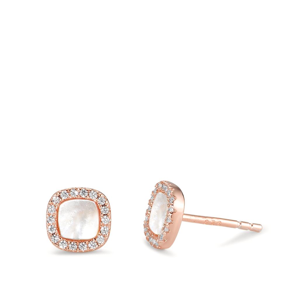 Clous d'oreilles Argent Zircone rosé Plaqué or nacre blanc Ø7 mm-592825