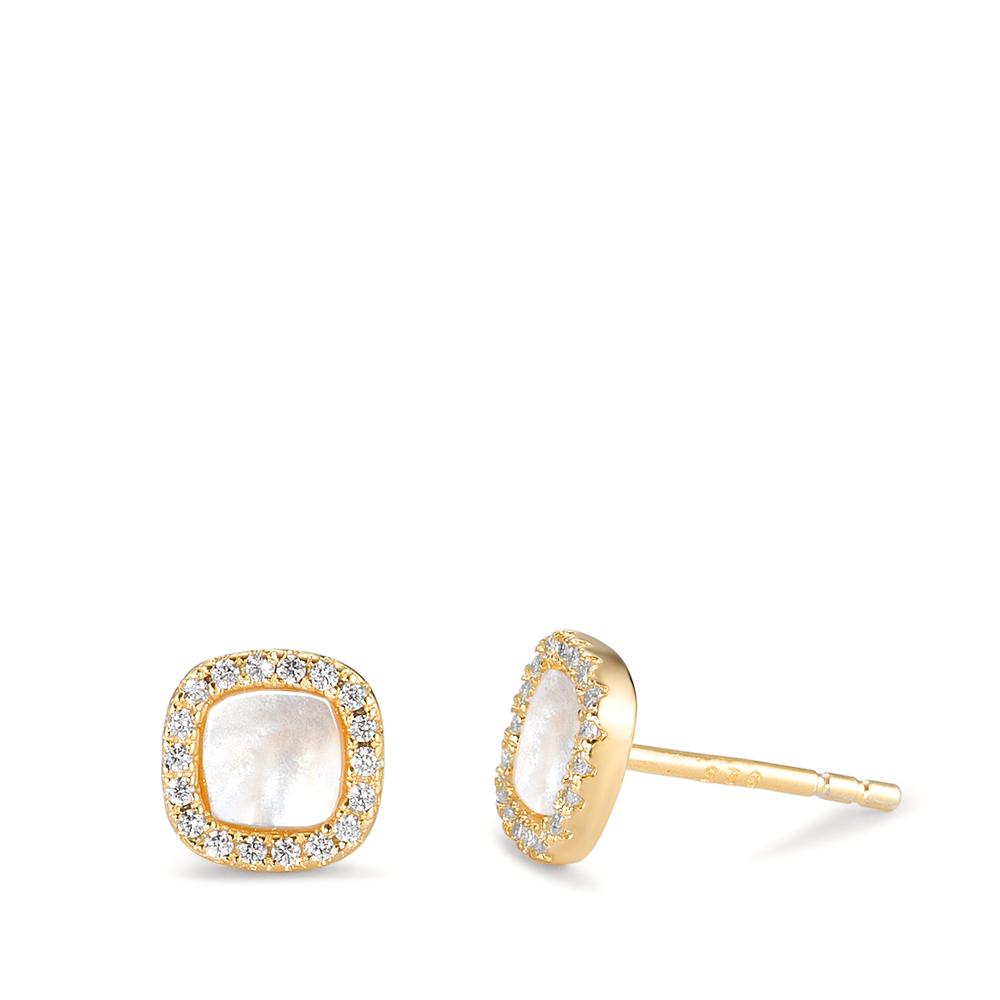 Clous d'oreilles Argent Zircone jaune Plaqué or nacre blanc Ø7 mm-592826