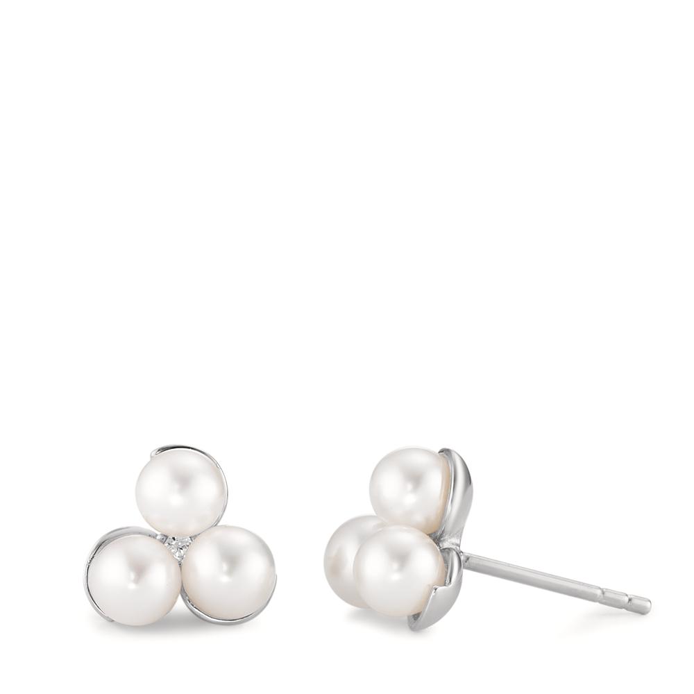 Clous d'oreilles Argent Rhodié perle d'eau douce blanc, 6 Perles, 4.5 mm Ø9 mm-592851