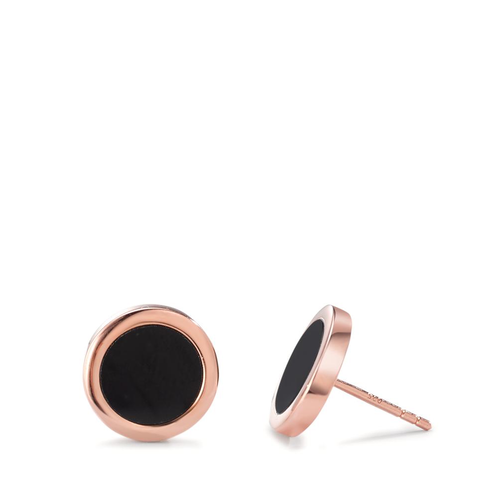 Clous d'oreilles Argent Onyx 2 Pierres rosé Plaqué or Ø12 mm-593018