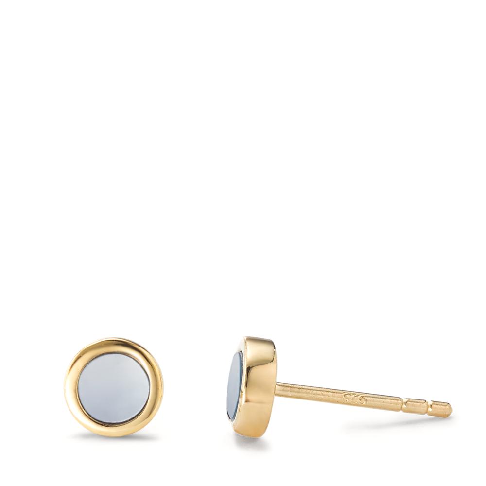 Clous d'oreilles Argent Plaqué or nacre noir Ø6 mm-593019