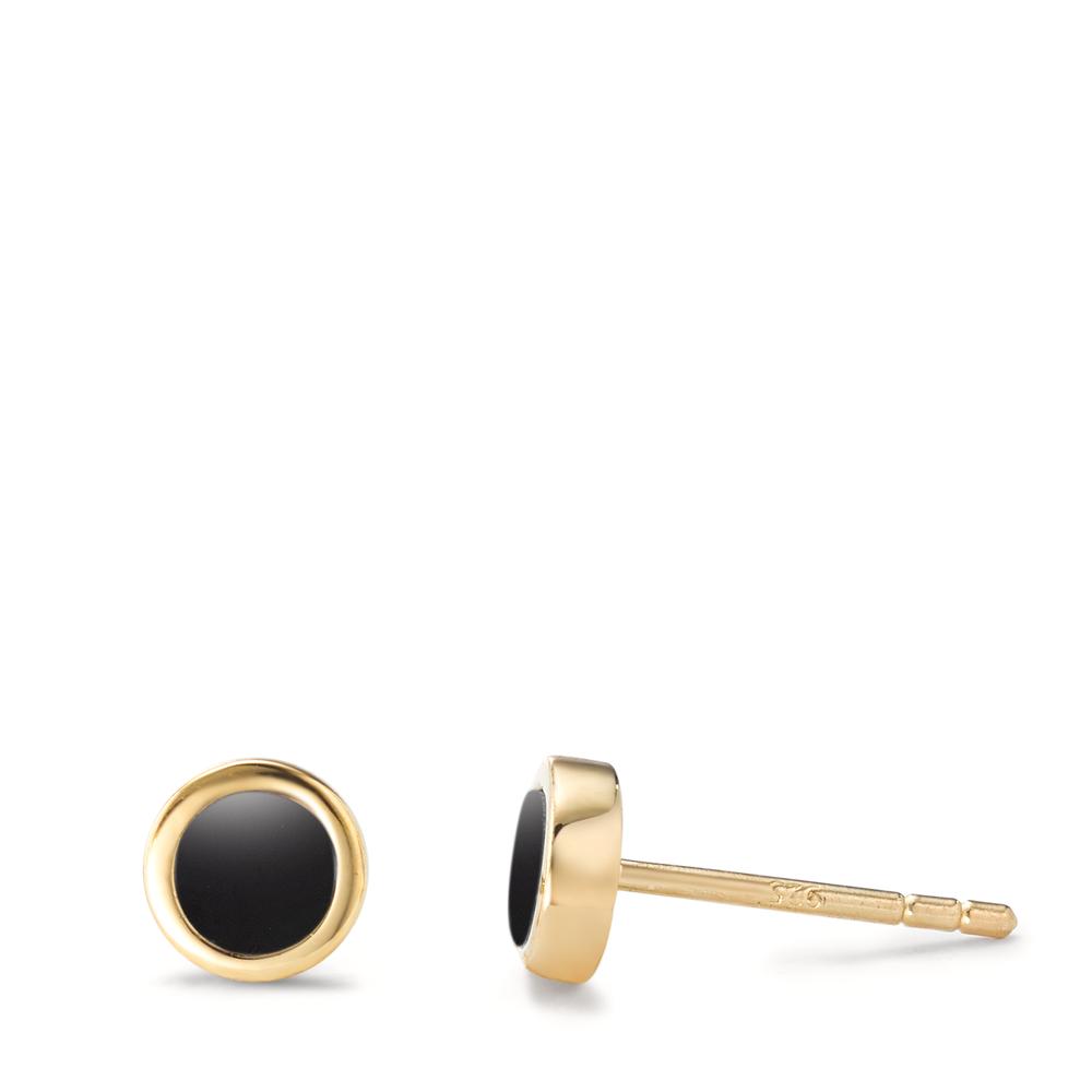 Clous d'oreilles Argent Onyx 2 Pierres jaune Plaqué or Ø6 mm-593021