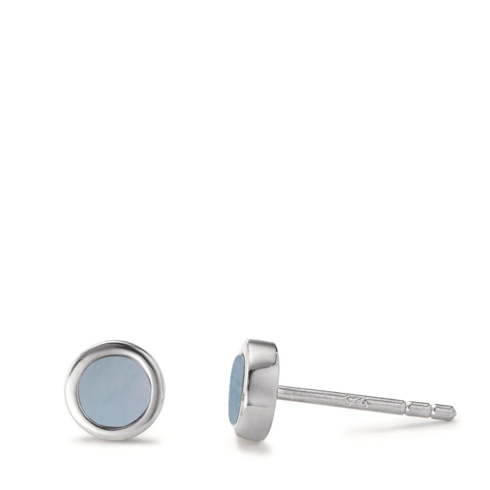 Clous d'oreilles Argent Rhodié nacre noir Ø6 mm-593023