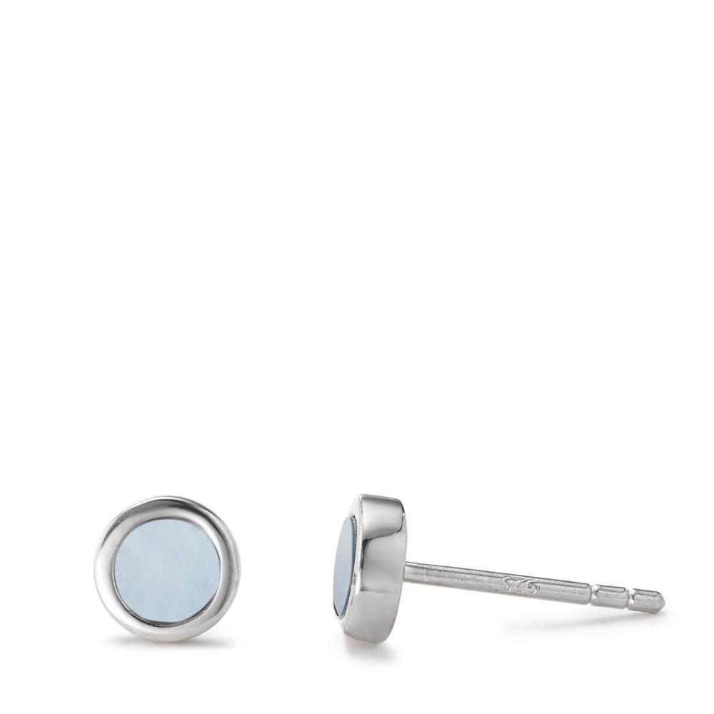 Clous d'oreilles Argent Rhodié nacre bleu Ø6 mm-593024