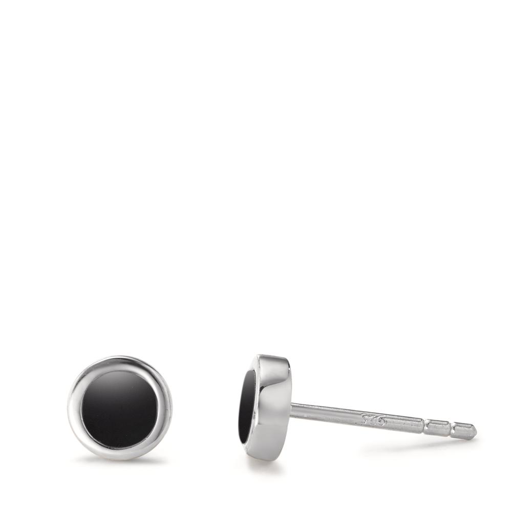 Clous d'oreilles Argent Onyx 2 Pierres Rhodié Ø6 mm-593025