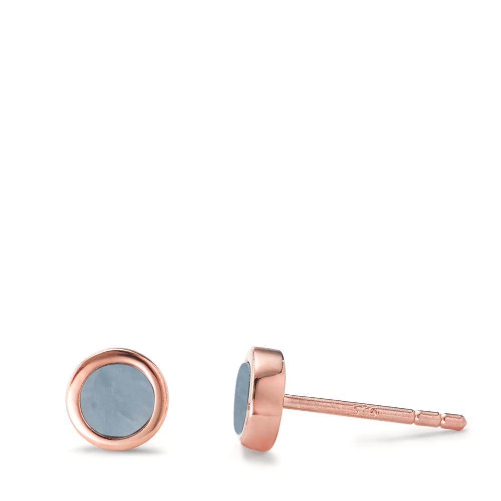 Clous d'oreilles Argent rosé Plaqué or nacre bleu Ø6 mm-593027