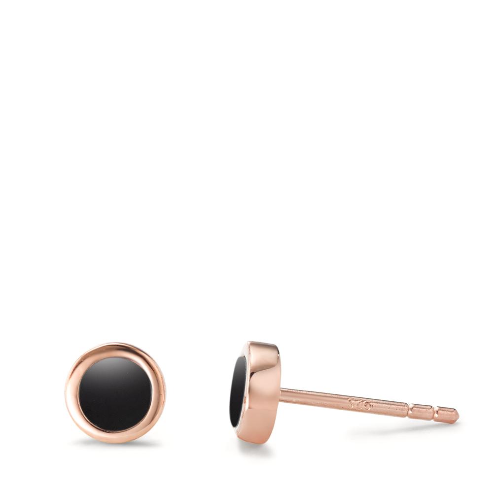 Clous d'oreilles Argent Onyx 2 Pierres rosé Plaqué or Ø6 mm-593028