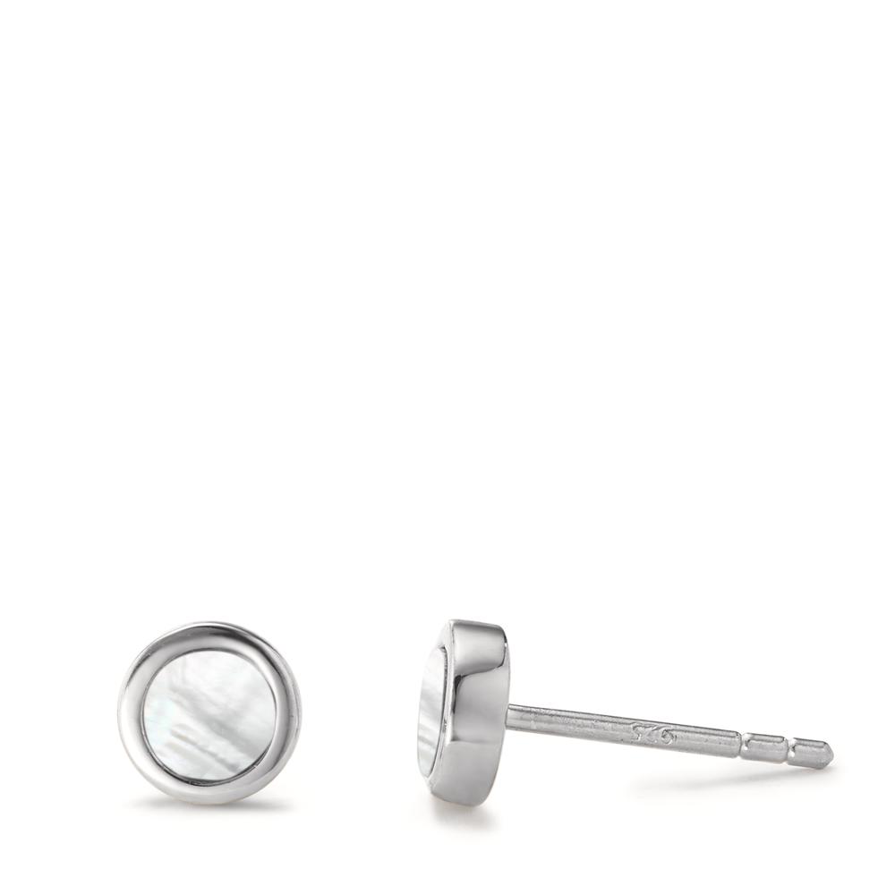 Clous d'oreilles Argent Rhodié nacre Ø6 mm-593030