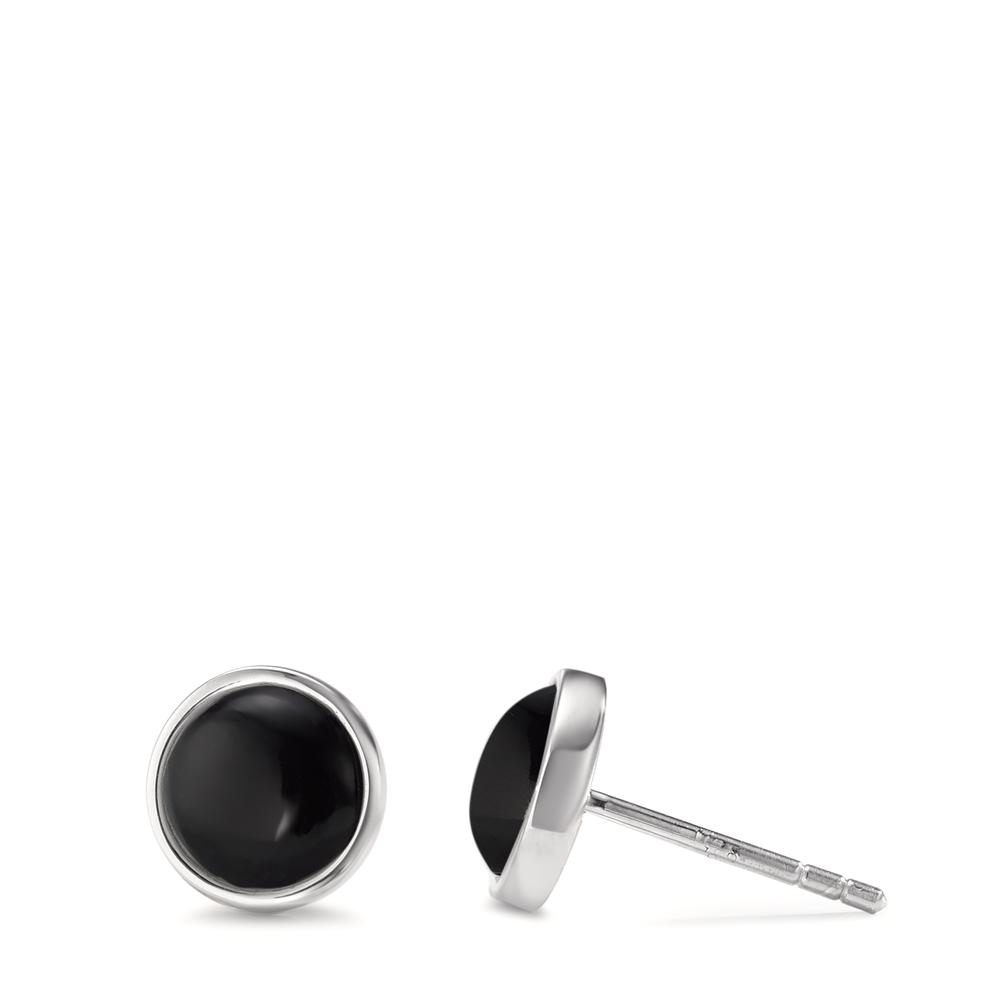 Clous d'oreilles Argent Onyx 2 Pierres Rhodié Ø8 mm-593032