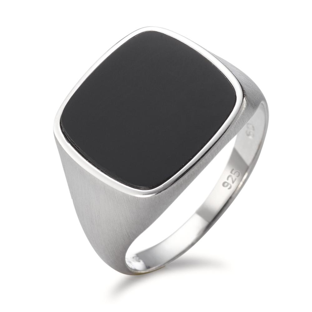 Bague Chevalière Argent Onyx Rhodié-593063