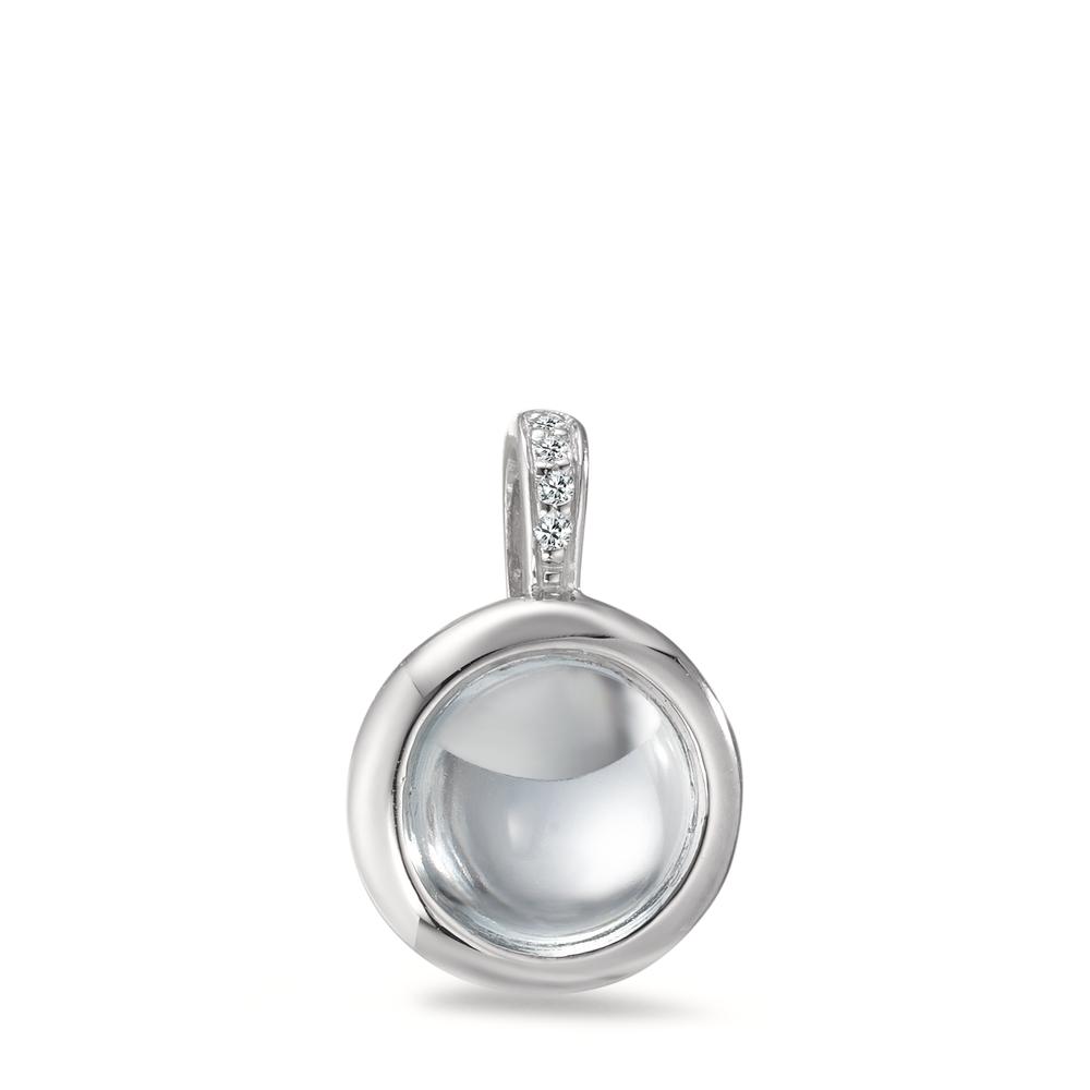 Pendentif Argent Quartz aqua, 5 Pierres Rhodié Ø11 mm-593064
