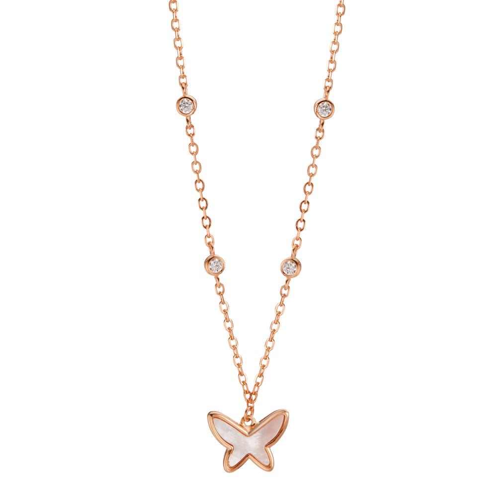 Collier Argent Zircone 4 Pierres rosé Plaqué or nacre blanc Papillon 40-45 cm-593217