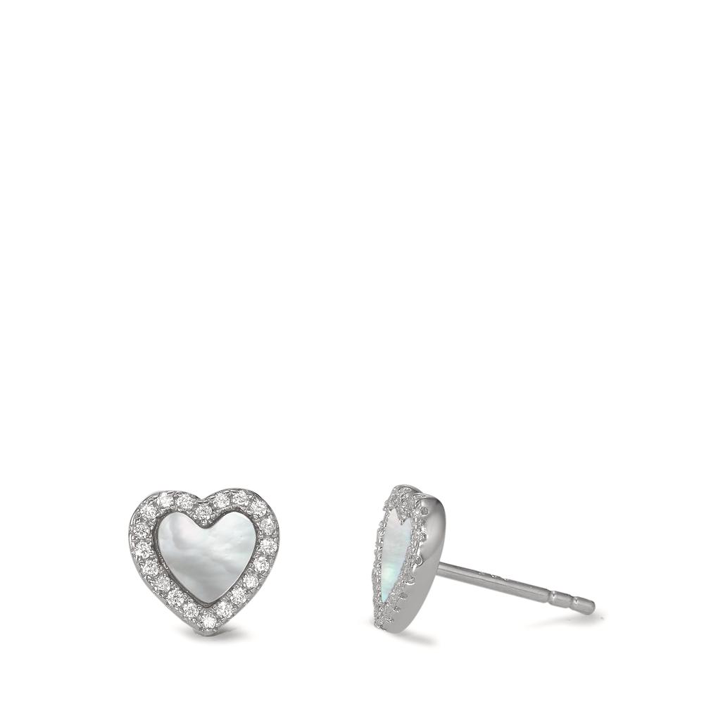 Clous d'oreilles Argent Zircone Rhodié nacre blanc Coeur Ø8 mm-593259