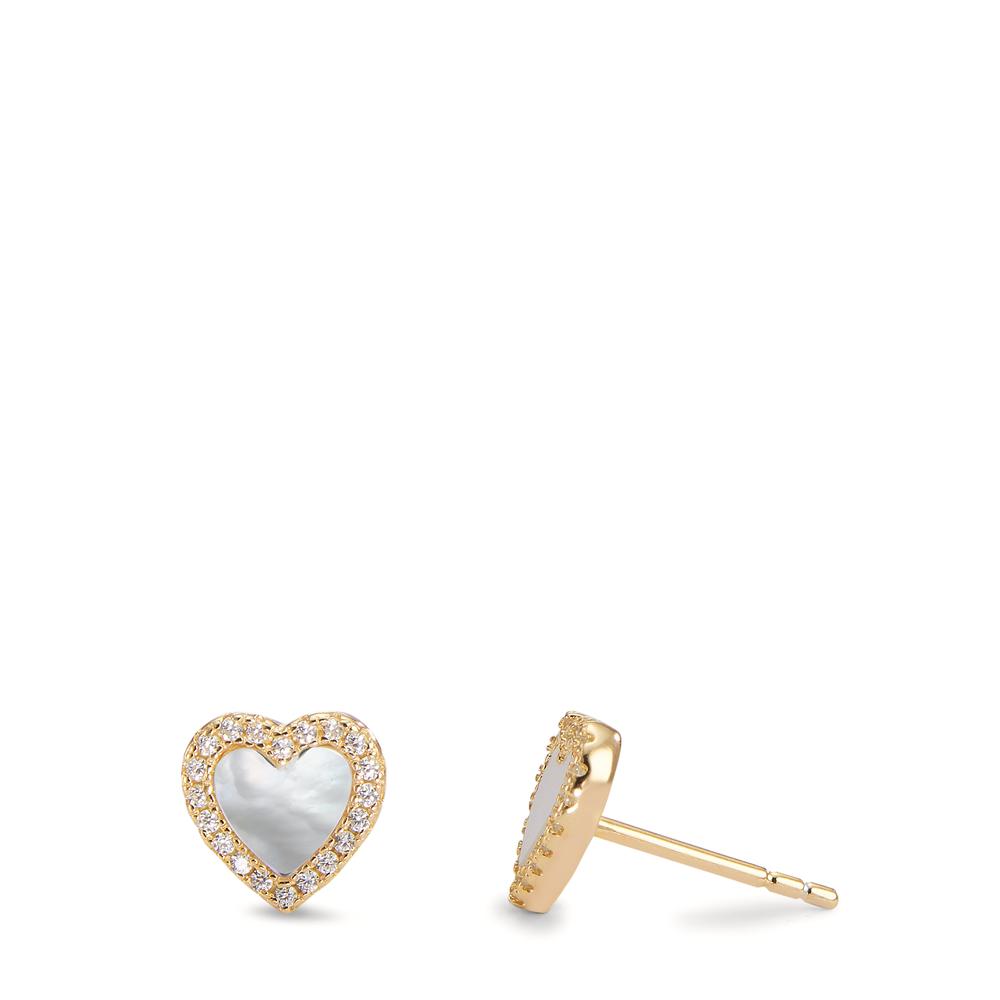 Clous d'oreilles Argent Zircone jaune Plaqué or nacre blanc Coeur-593261