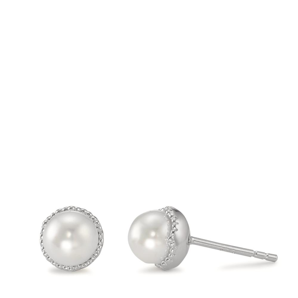 Clous d'oreilles Argent Rhodié [shining Pearls] blanc, 2 Perles Ø7.5 mm-593347