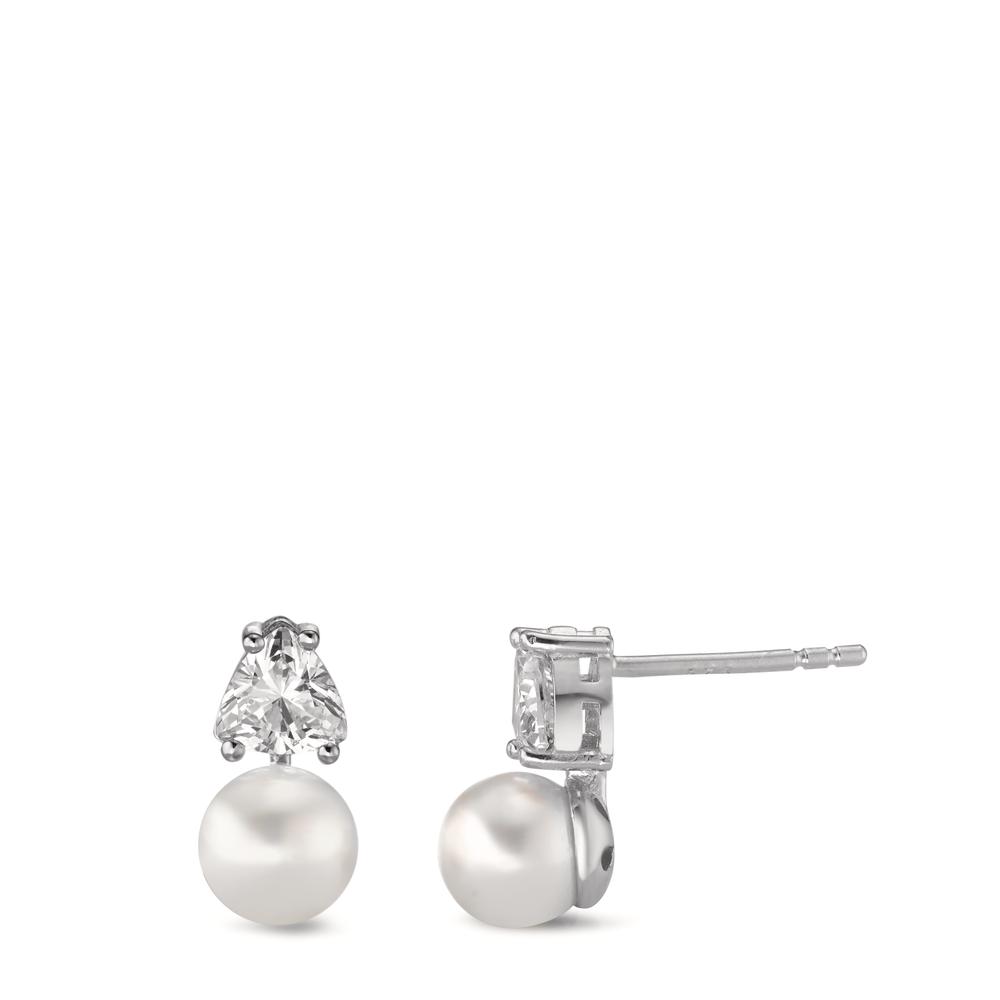 Clous d'oreilles Argent Zircone 2 Pierres Rhodié [shining Pearls] blanc, 2 Perles, 6 mm-593348
