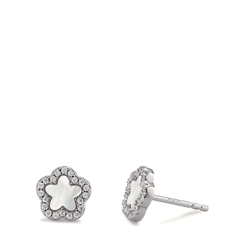 Clous d'oreilles Argent Zircone Rhodié nacre blanc Fleur Ø8 mm-593394