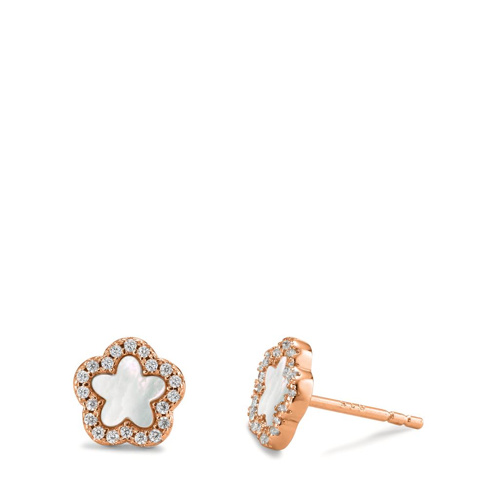 Clous d'oreilles Argent Zircone rosé Plaqué or nacre blanc Fleur Ø8 mm-593395