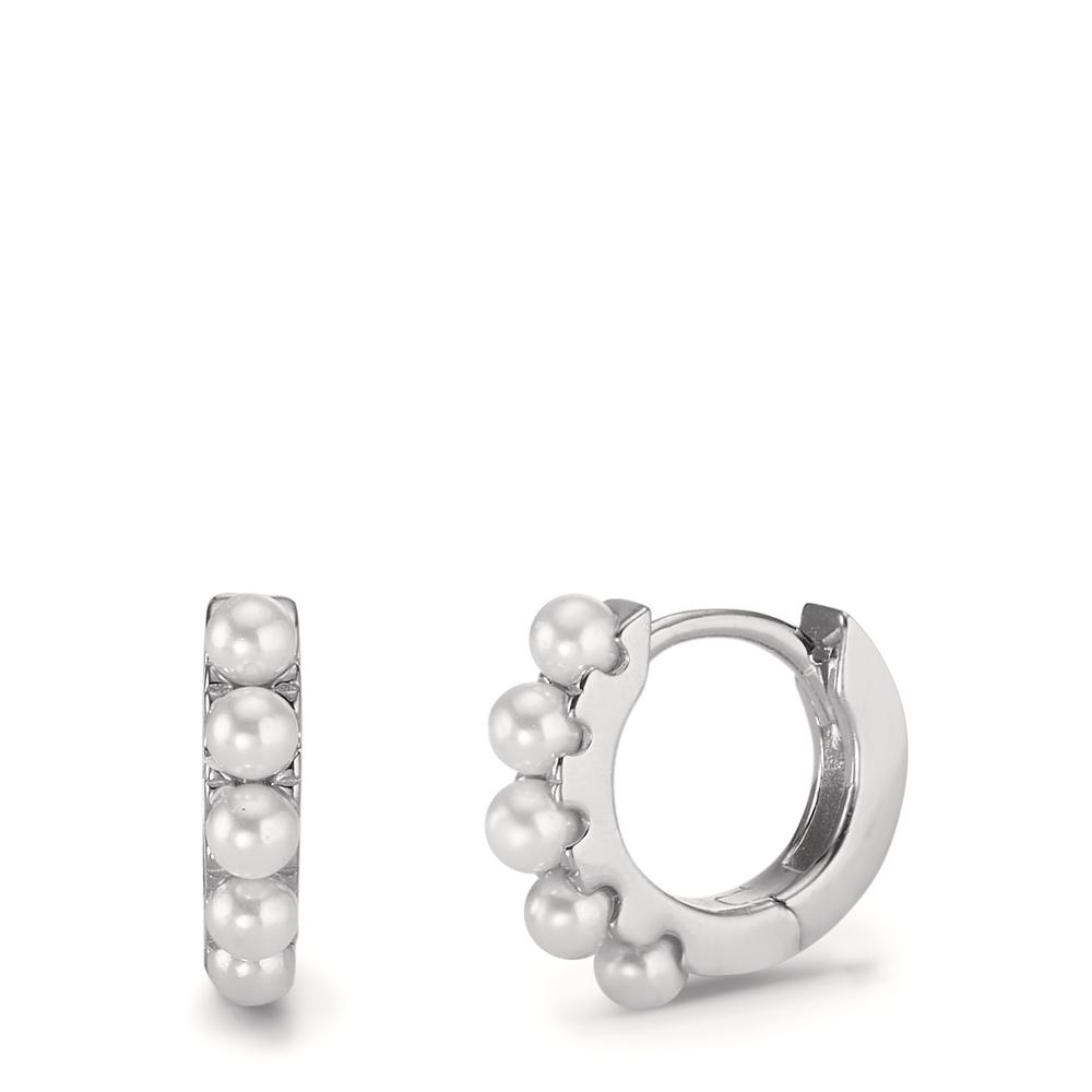 Créoles à charnières Argent Rhodié [shining Pearls] blanc, 10 Perles, 2.5 mm-593397