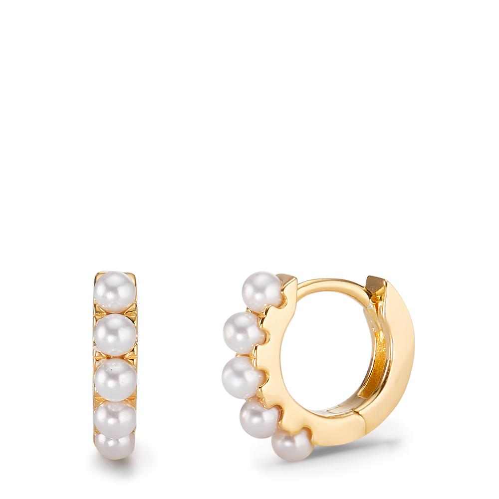 Créoles à charnières Argent jaune Plaqué or [shining Pearls] blanc, 10 Perles, 2.5 mm-593399