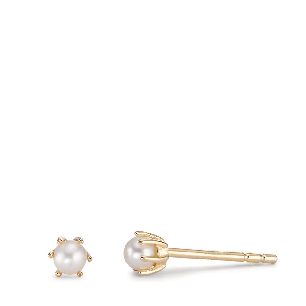Clous d'oreilles Argent jaune Plaqué or perle d'eau douce blanc, 2 Perles Ø4 mm-593423