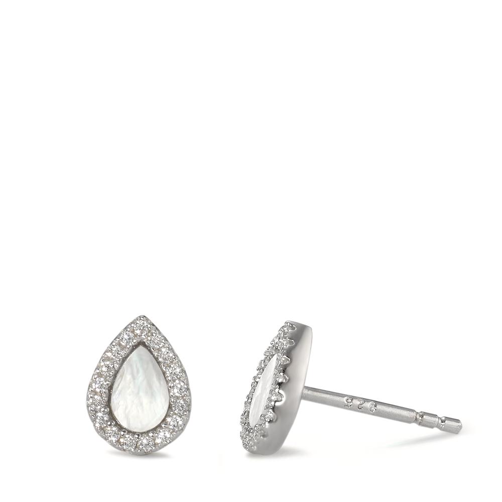 Clous d'oreilles Argent Zircone Rhodié nacre blanc-593426