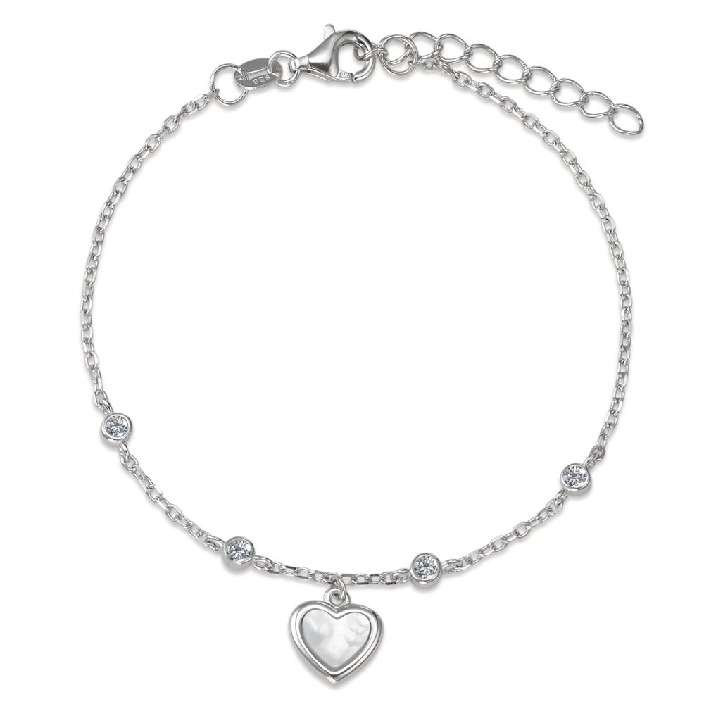 Bracelet Argent Zircone 4 Pierres Rhodié nacre Coeur 16-19 cm-593511