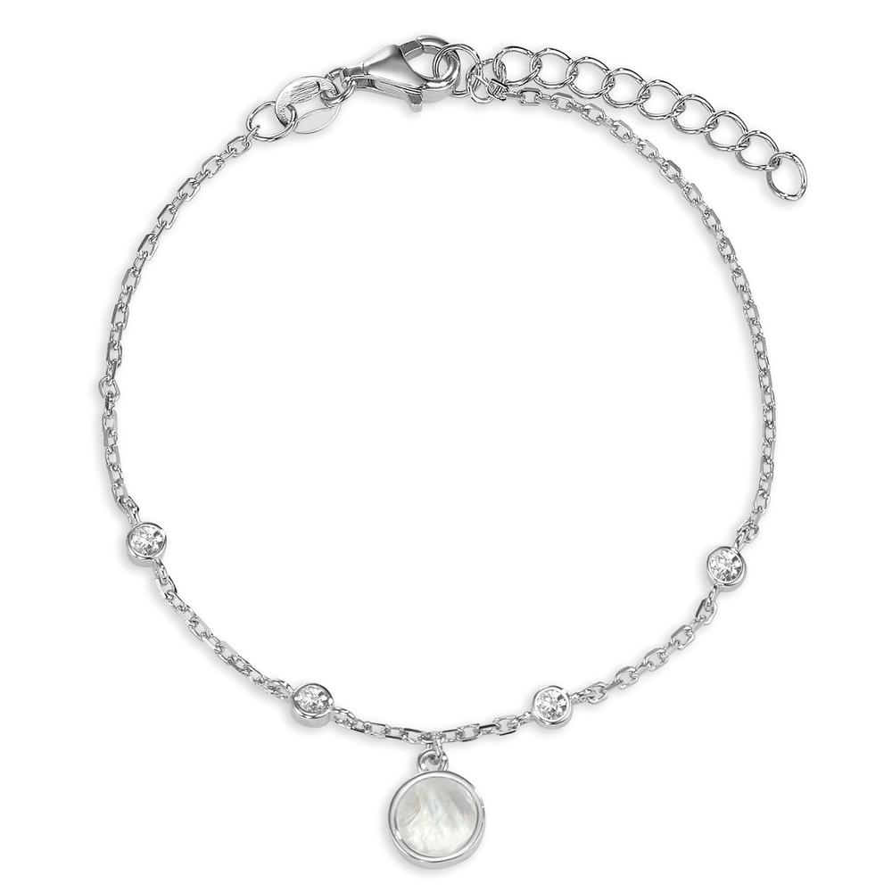 Bracelet Argent Zircone 4 Pierres Rhodié nacre blanc 16-19 cm-593529