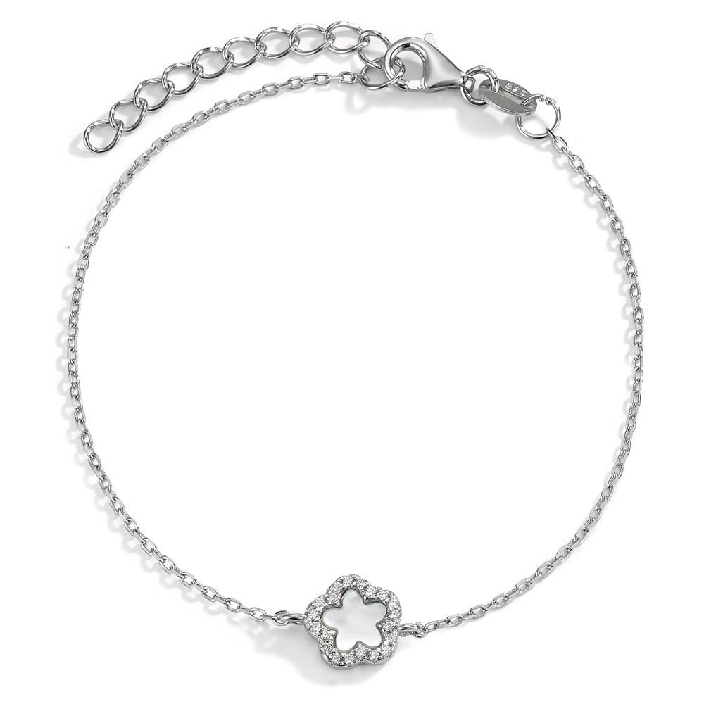 Bracelet Argent Zircone Rhodié nacre blanc Fleur 15.5-18.5 cm Ø7.5 mm-593548