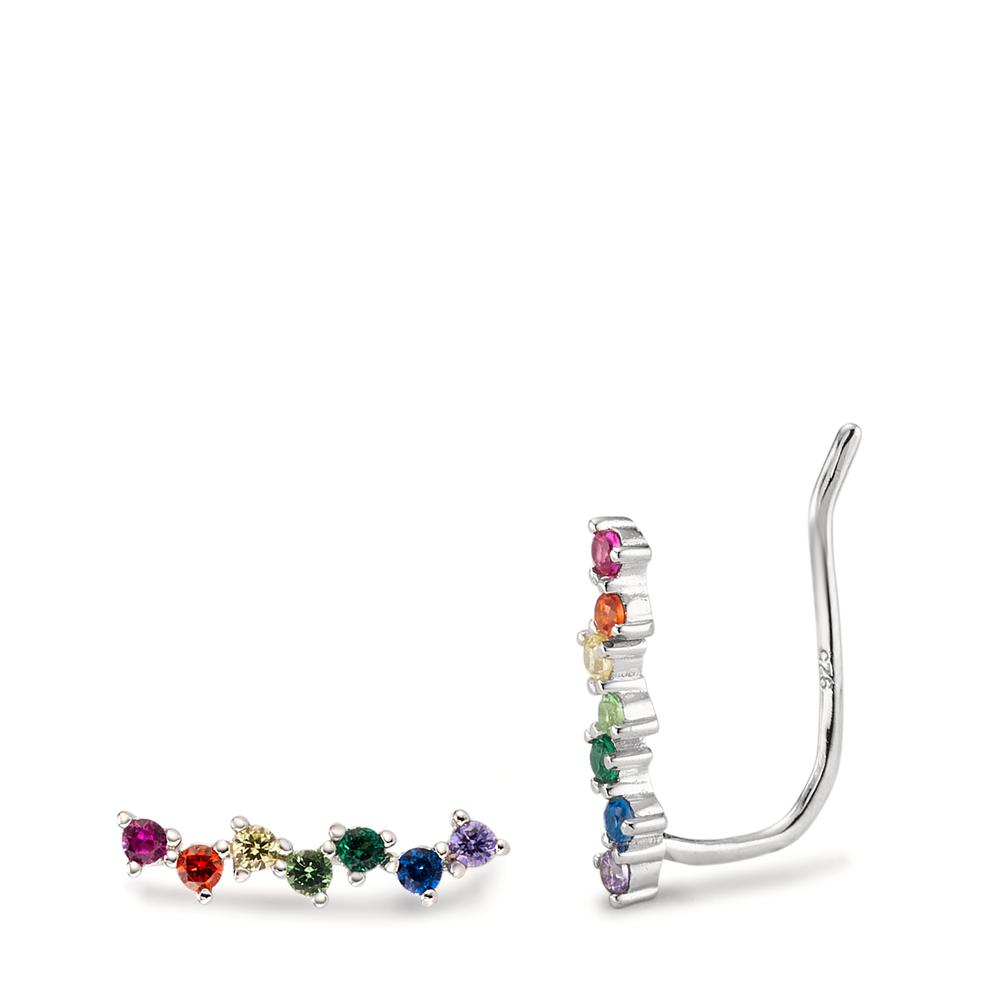 Boucle d'oreille glissante Argent Zircone arc-en-ciel, 14 Pierres Rhodié-593802