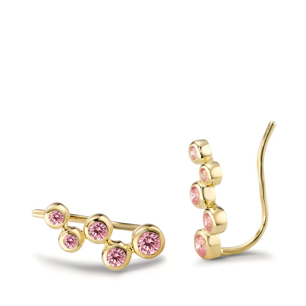 Boucle d'oreille glissante Argent Zircone rose, 10 Pierres jaune Plaqué or-593804
