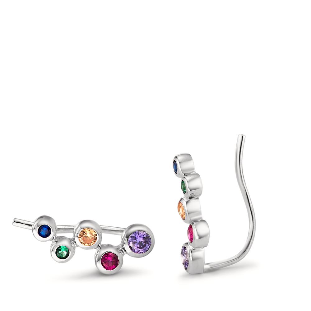 Boucle d'oreille glissante Argent Zircone arc-en-ciel, 10 Pierres Rhodié-593805