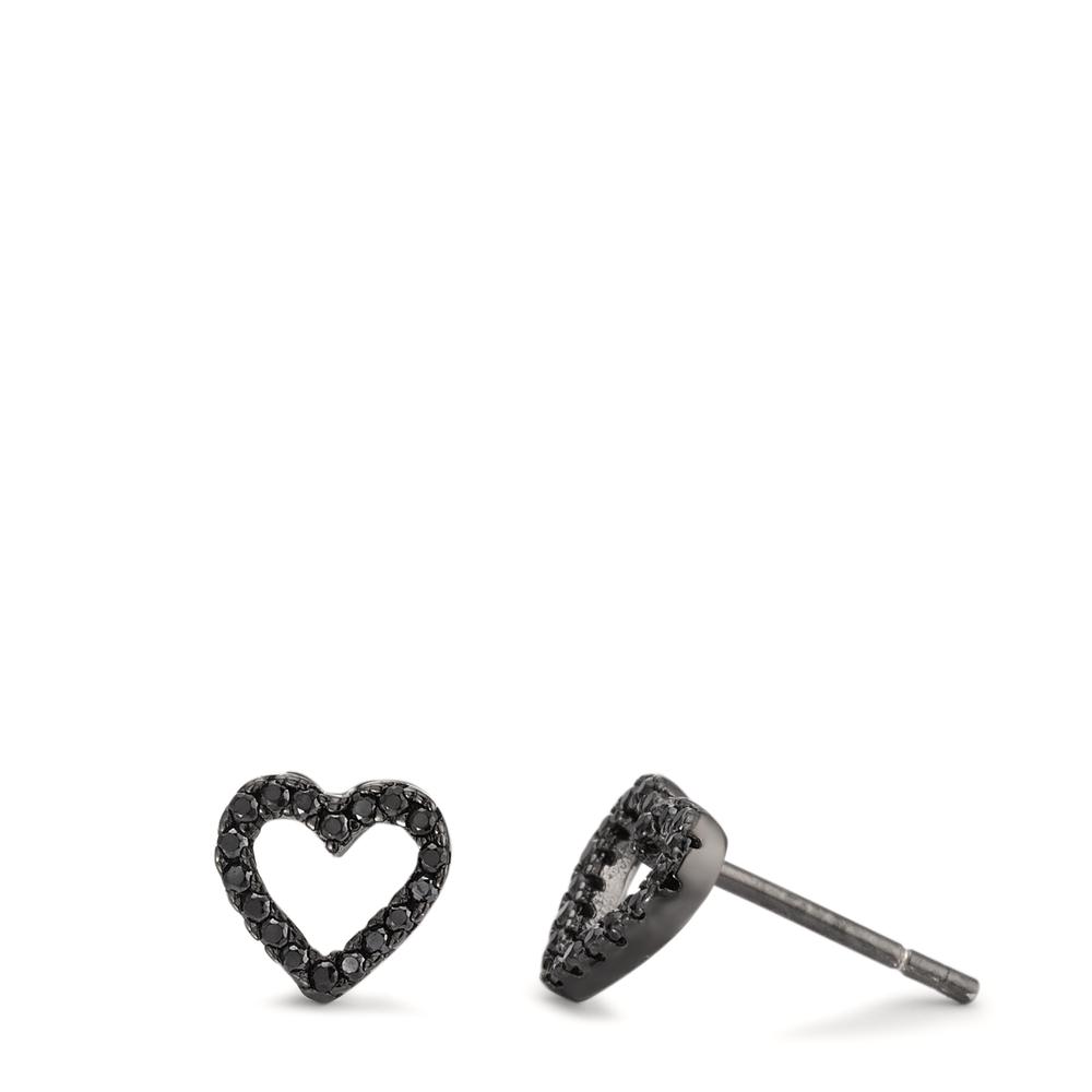 Clous d'oreilles Argent Zircone noir Rhodié Coeur Ø7.5 mm-593816